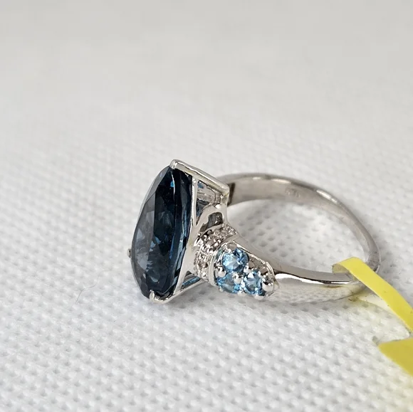 Genuine London Blue & Swiss Blue Topaz Ring Platinum Over Sterling Silver Sz 6! - Picture 4 of 8